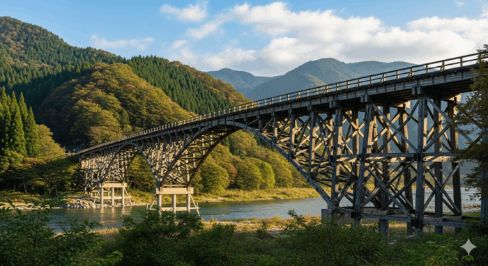 日本一の木製橋「あいあい橋」で記念撮影を