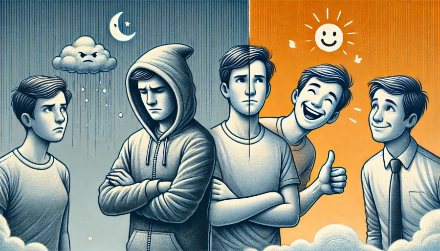 否定的な反応をする人物と、励ましの言葉をかける仲間の対比。ドリームキラーとサポーターの違いを象徴的に描いた構図。