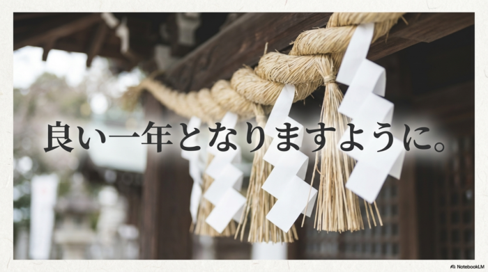 「良い一年となりますように」という言葉が書かれた、記事を締めくくるスライド。