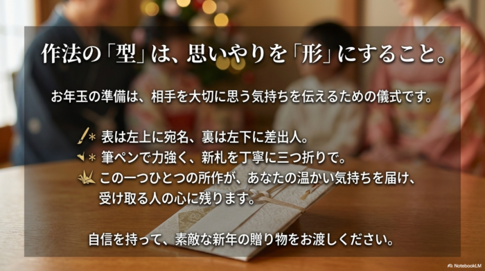 宛名・差出人の位置、筆記具、新札、三つ折りなど、重要ポイントの総復習。