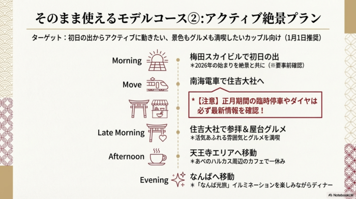梅田スカイビルの初日の出から住吉大社、天王寺エリアを巡る元旦向けのタイムスケジュール
