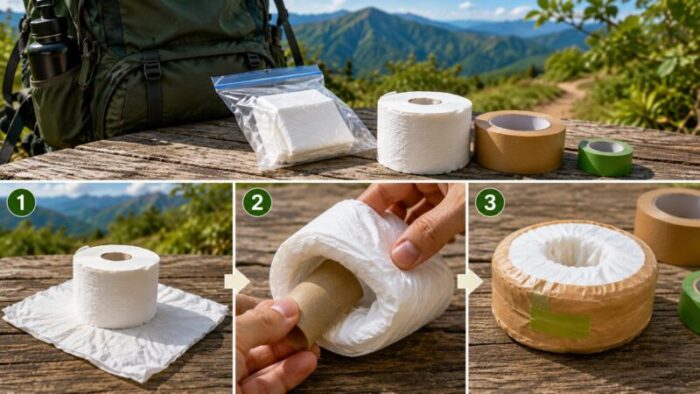 登山のトイレットペーパーの芯の抜き方とガムテープ加工